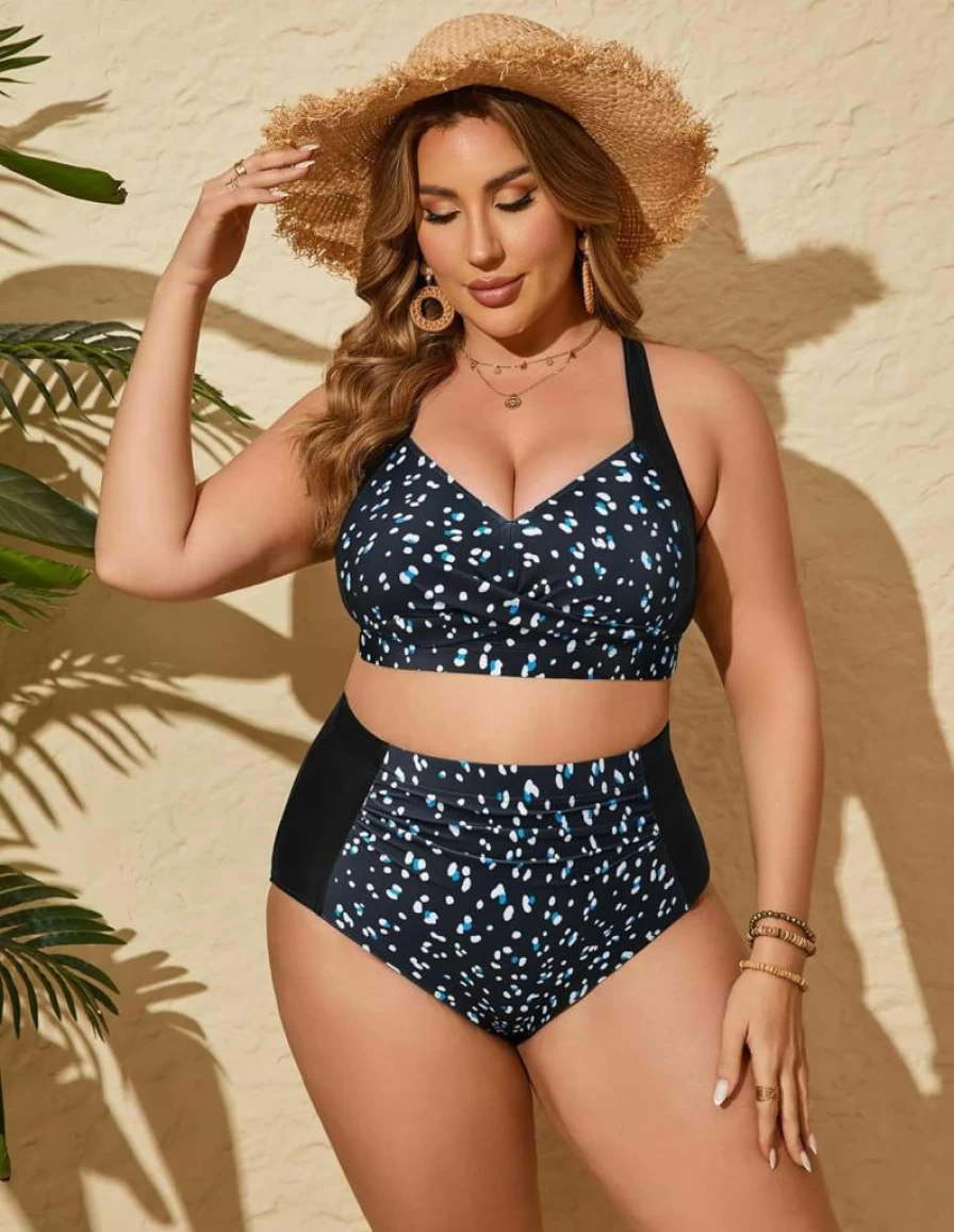 Hanna Nikole Women's High Waisted Bikini Set - Tummy Control Ruched Two Piece Swimsuit | Sexy Bathing Suit for Women