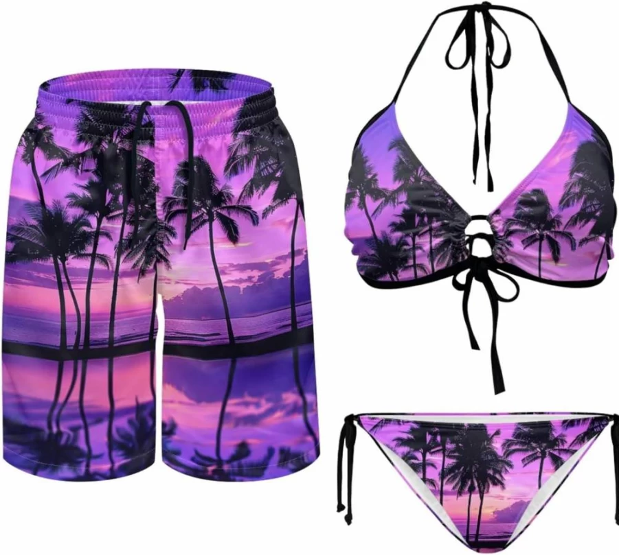 Gekhuqory Matching Hawaiian Couples Swimwear Set - Women's Bikini & Men's Swim Trunks for Beach Vacation