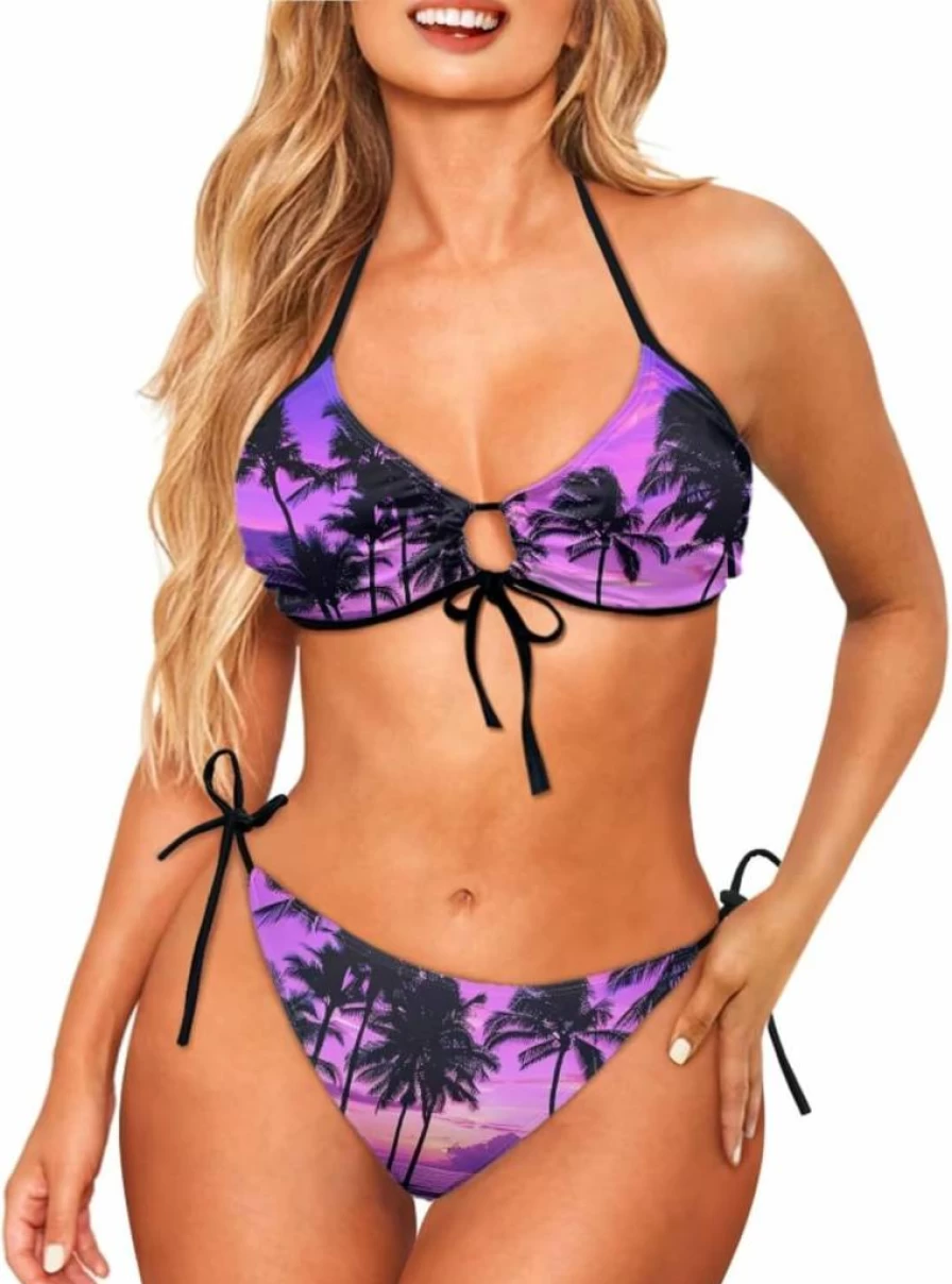 Gekhuqory Matching Hawaiian Couples Swimwear Set - Women's Bikini & Men's Swim Trunks for Beach Vacation