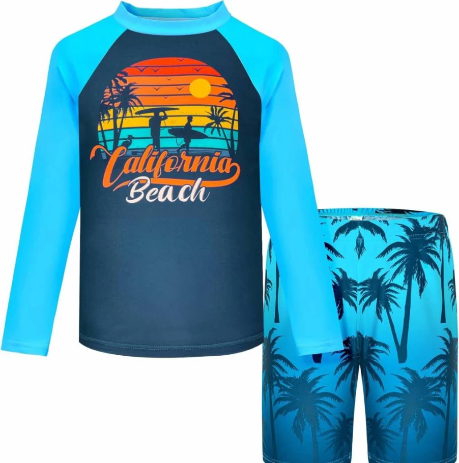 Sylfairy Boys' Quick-Dry 2-Piece Rash Guard Swimsuits Short Sleeve Swimwear Set for Kids Ages 3-10 Years