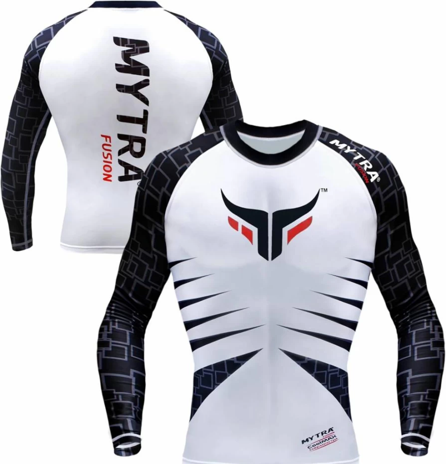 Mytra Fusion Men's & Boys' Compression Base Layer Set - Long Sleeve Top & Pants in White & Black