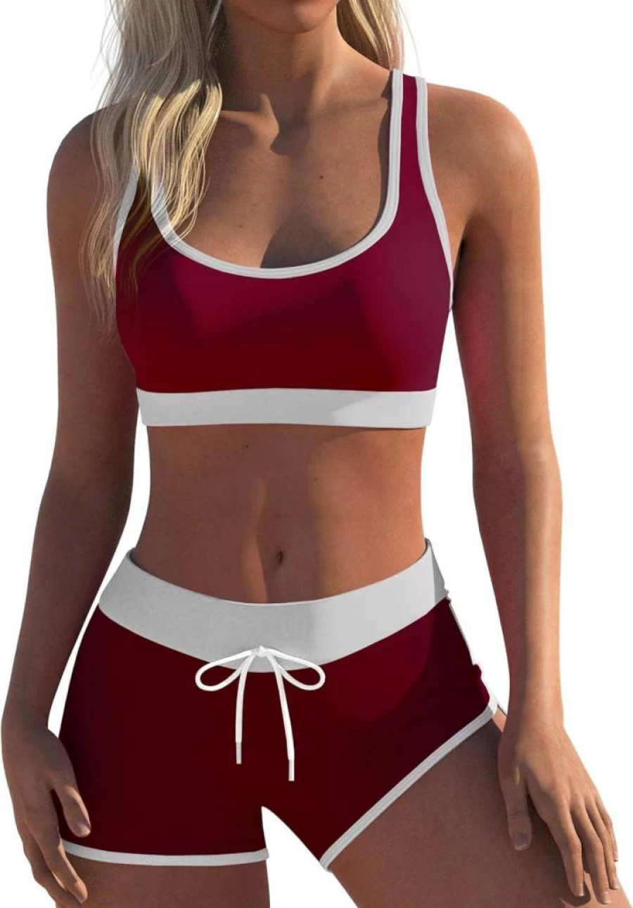 Wenly Zeng Women's Athletic Two-Piece Swimsuits Racerback Sports Top & Boyshort Bottom for Active Swimwear