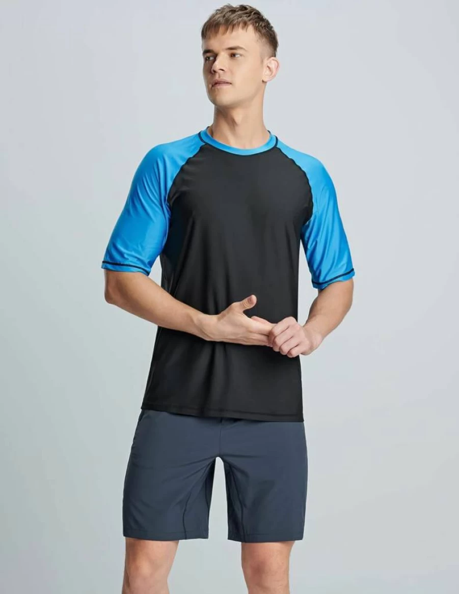 Liberty Imports Men's UV Protection Swim Shirts - 2 Pack Quick-Dry Rash Guard Tops, Loose Fit UPF 50+ Short Sleeve Beach Shirts