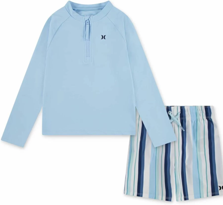 Hurley Boys' 2-Piece Long Sleeve Rash Guard Swim Set for Sun Protection