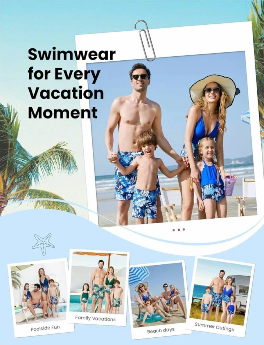 PATPAT Family Matching Swimsuits Mommy and Me Leaves Print One-Piece V-Neck Bathing Suits Set