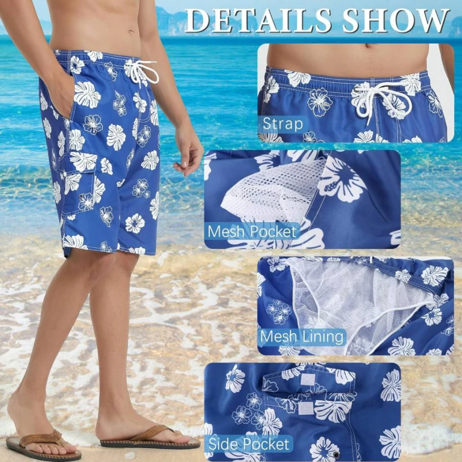 Srnede Men's Quick Dry Swim Trunks with Mesh Lining - Funny Print Swim Shorts for Beach & Pool