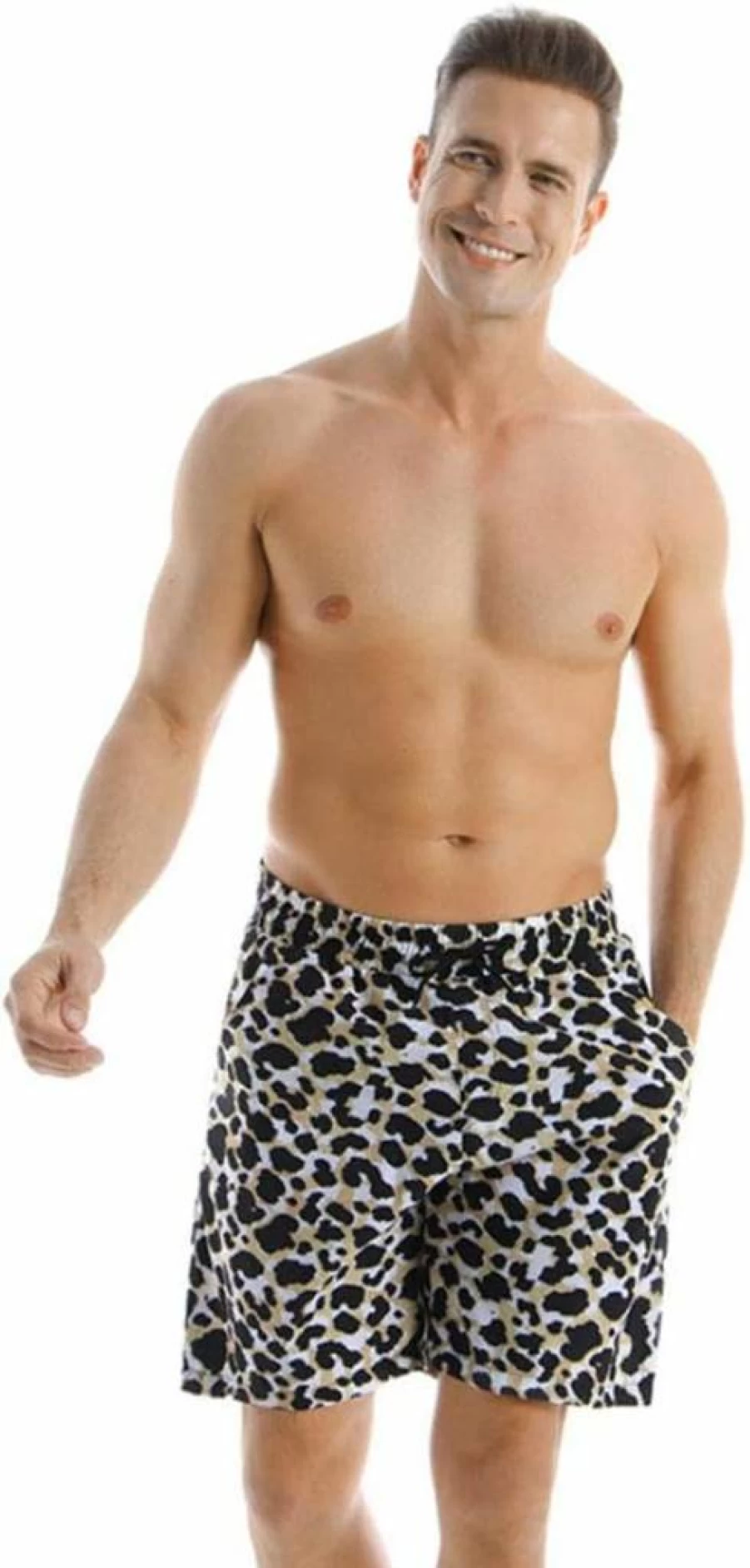 Ulikeey Matching Couples Leopard Print Swimwear Set - Men's Trunks & Women's Modest 2-Piece Bikini