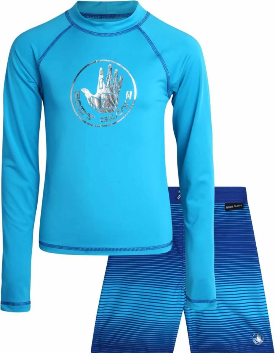 Body Glove Boys 2-Piece Swim Set - UPF 50+ Rash Guard & Swim Trunks (Sizes 4-12) for Sun Protection