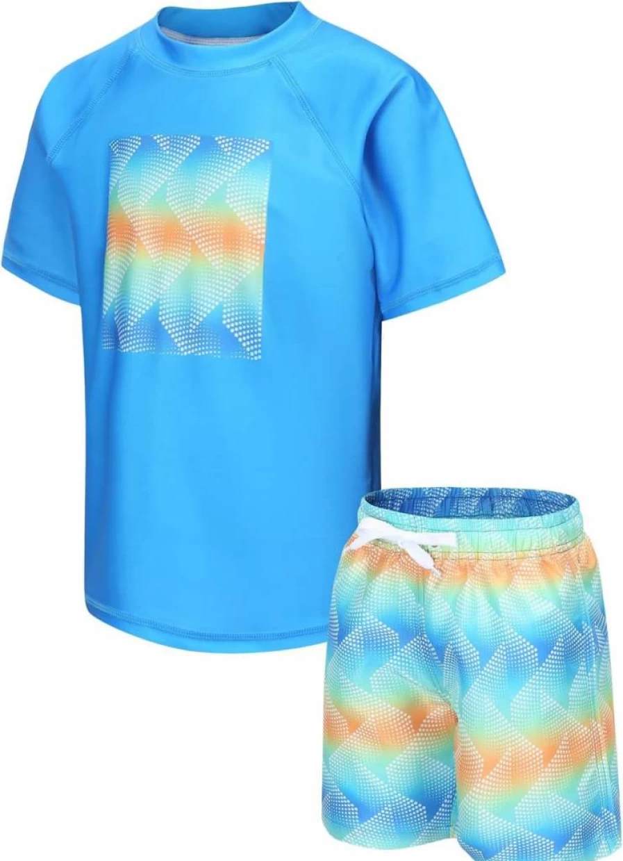 Moon Tree Boys 2-Piece Quick Dry Swim Set - Short Sleeve Rash Guard & Swim Trunks for Active Kids