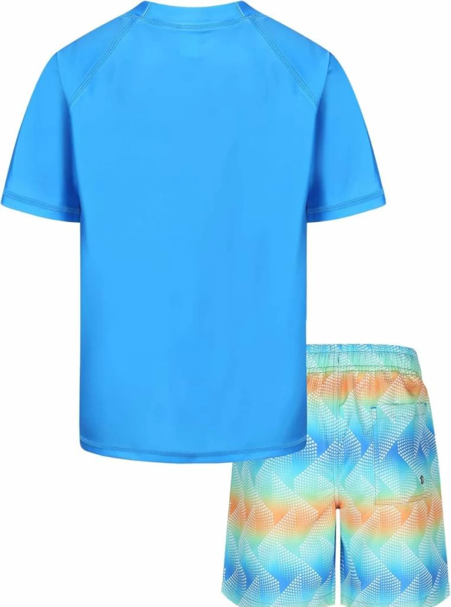 Moon Tree Boys 2-Piece Quick Dry Swim Set - Short Sleeve Rash Guard & Swim Trunks for Active Kids