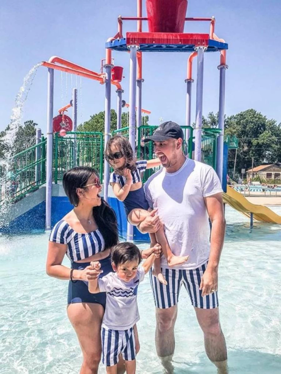 IFFEI Mother Daughter Matching Swimwear One Piece Striped Monokini Hollow Out Beach Suits Family Bathing Suits