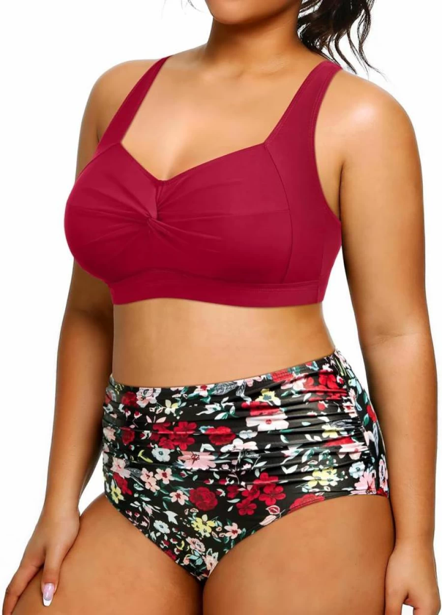 Tempt Me Plus Size High Waisted Bikini Set - Tummy Control Two Piece Swimsuit for Women