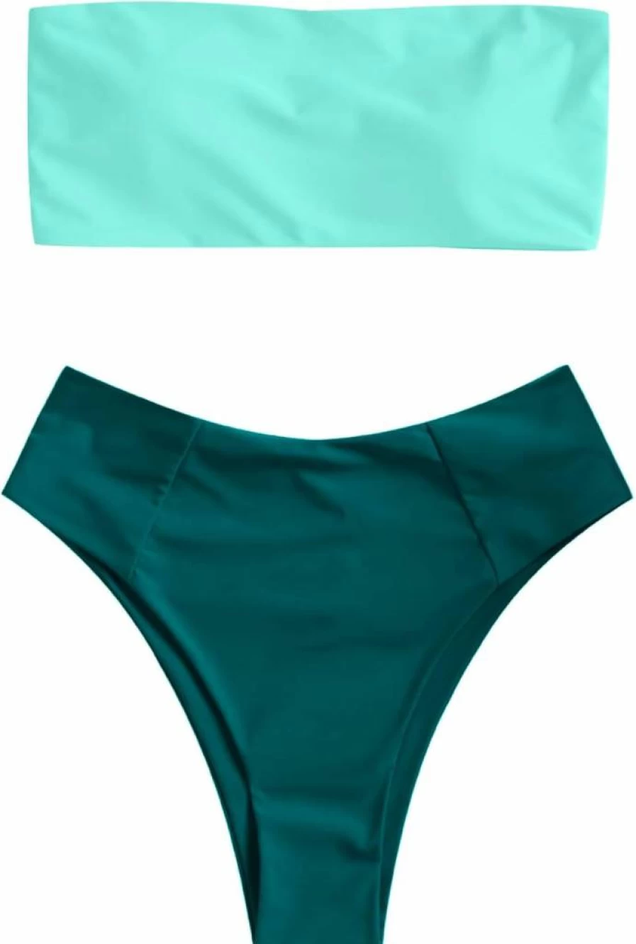 ZAFUL Women's Strapless High Cut Bikini Set - Solid Color 2 Piece Swimsuit for Beach & Pool