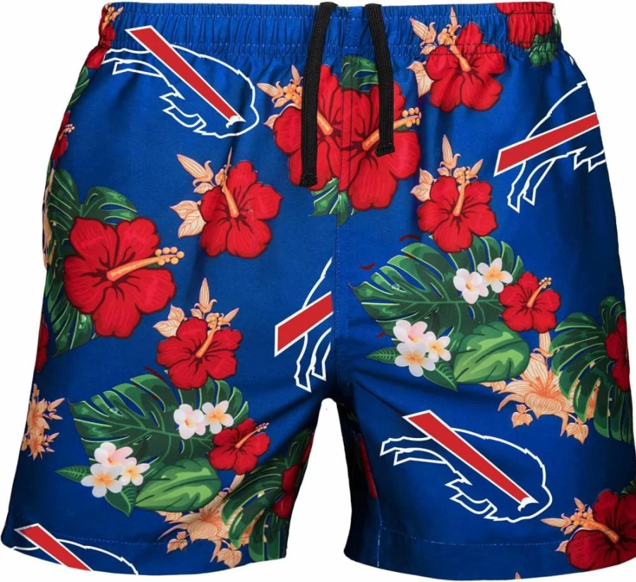 FOCO Men's NFL Team Logo Floral Hawaiian Swim Trunks - Quick Dry Beach Shorts