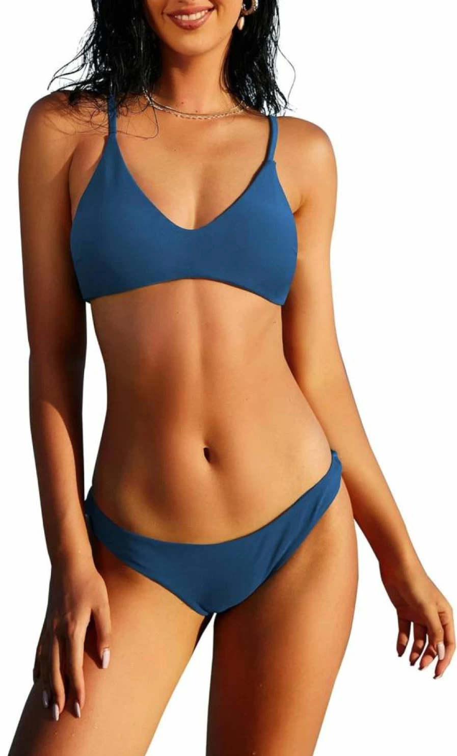 ZAFUL Women's Solid Color Spaghetti Strap Bralette Bikini Set - Two Piece Swimwear for Women