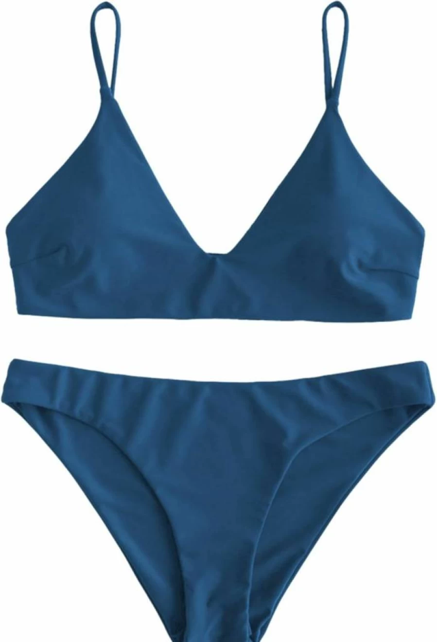 ZAFUL Women's Solid Color Spaghetti Strap Bralette Bikini Set - Two Piece Swimwear for Women