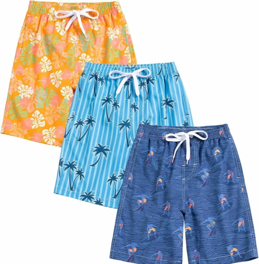 Rolimaka Boys' Quick-Dry Swim Trunks 3-Pack with Mesh Lining - Youth Board Shorts for Swimming & Beach
