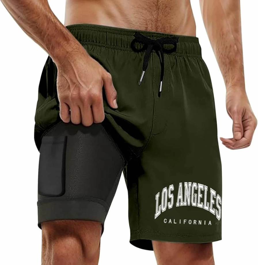 Men's 5" Quick Dry Swim Trunks with Compression Liner, Drawstring Beach Shorts & Cargo Pockets for Swimming & Board Sports
