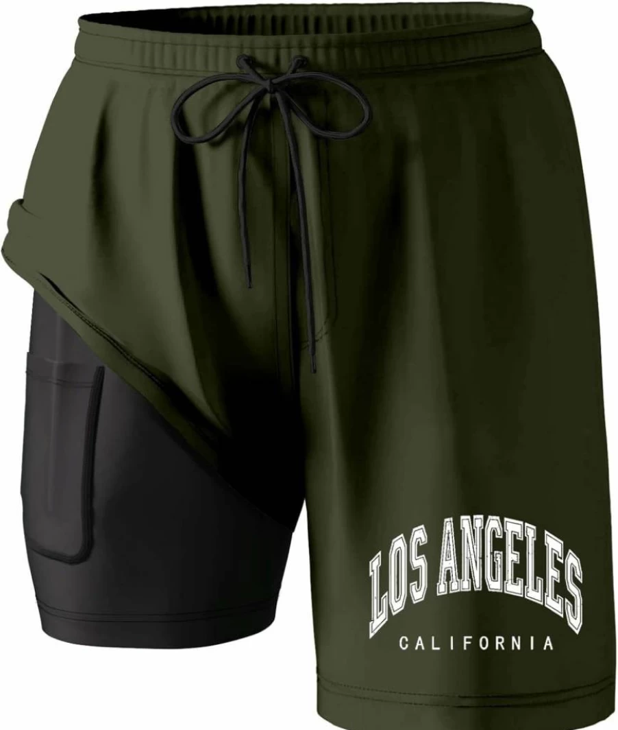 Men's 5" Quick Dry Swim Trunks with Compression Liner, Drawstring Beach Shorts & Cargo Pockets for Swimming & Board Sports