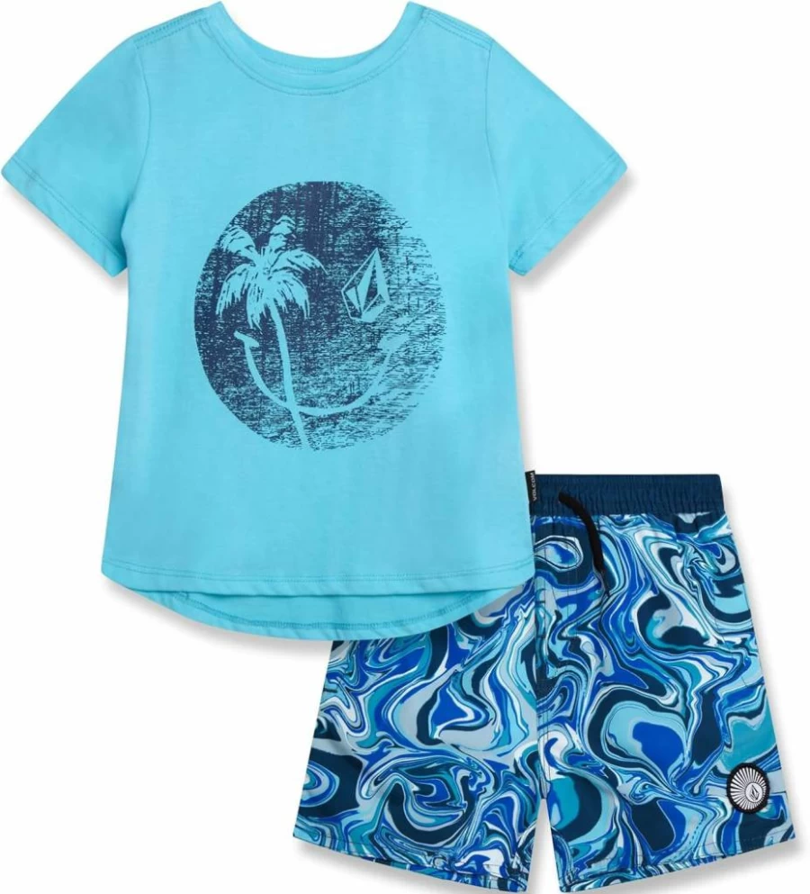 Volcom Baby Boys 2-Piece Swim Set - Short Sleeve Graphic Swim Shirt & Board Shorts for Infants and Toddlers
