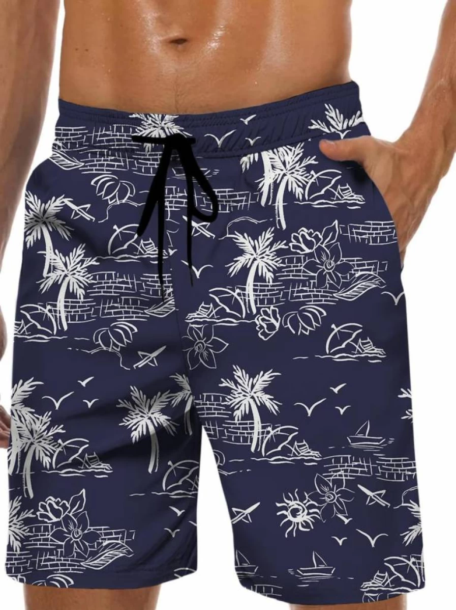 Lzzidou Men's Hawaiian Swim Trunks Quick-Dry Beach Shorts with Mesh Lining & Pockets for Swimming