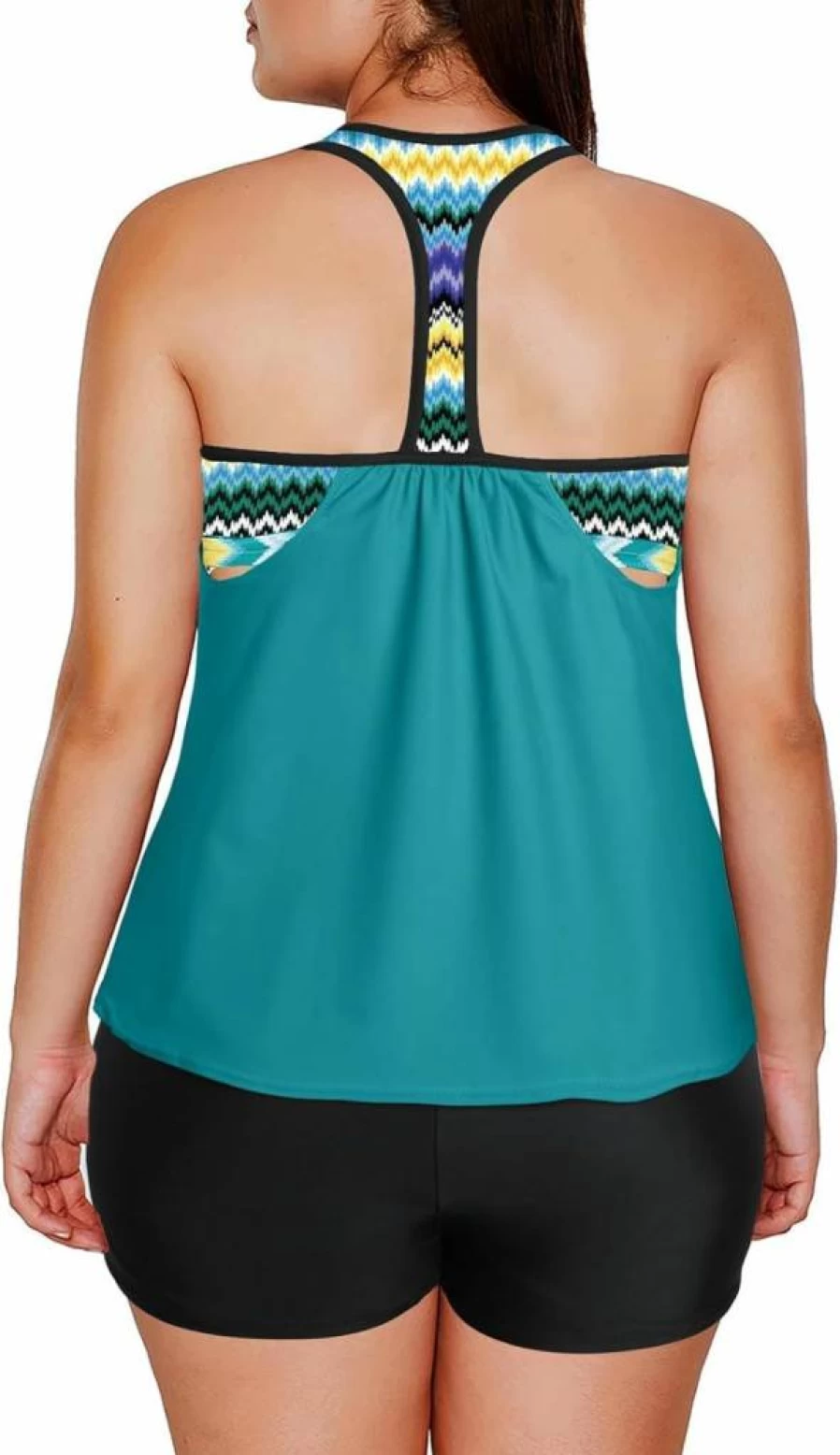 Aleumdr Women's Plus Size Striped Printed Push Up Tankini Top with T-Back Straps and Matching Shorts