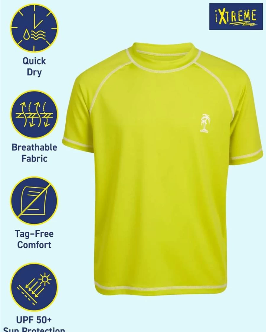 iXtreme UPF50+ Boys Rash Guard - Quick Dry Short Sleeve Swim Shirts for Toddler & Kids (12 Months-18 Years) - Sun Protection Swimwear