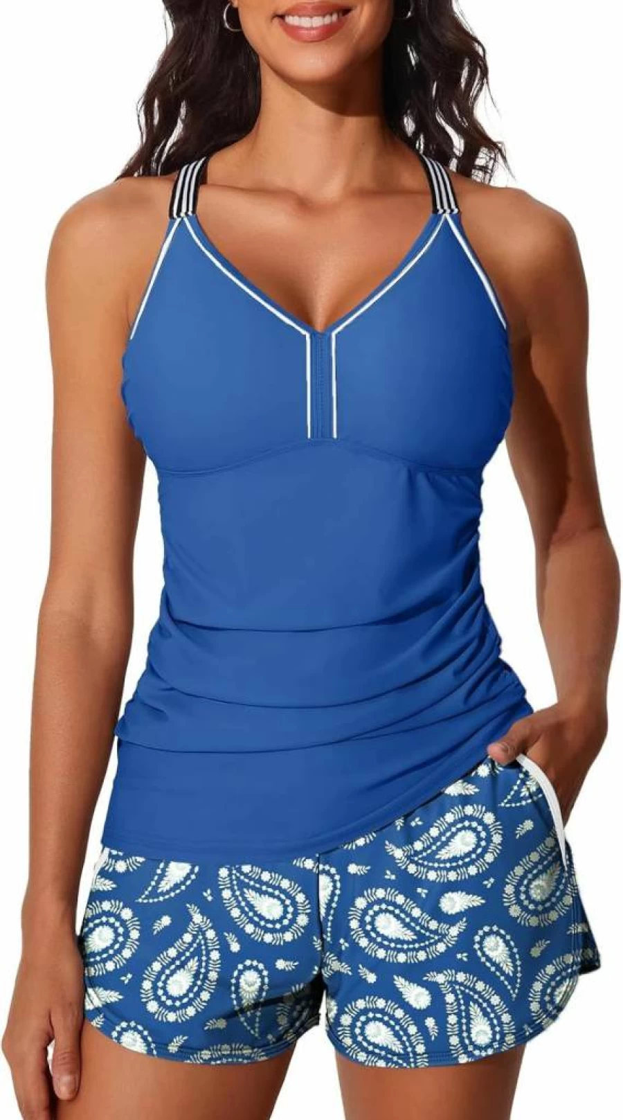 Summer Mae Women's Modest Tankini Two-Piece Swimsuits 2025 – Sporty Pockets & Tummy Control Boy Shorts Bathing Suits