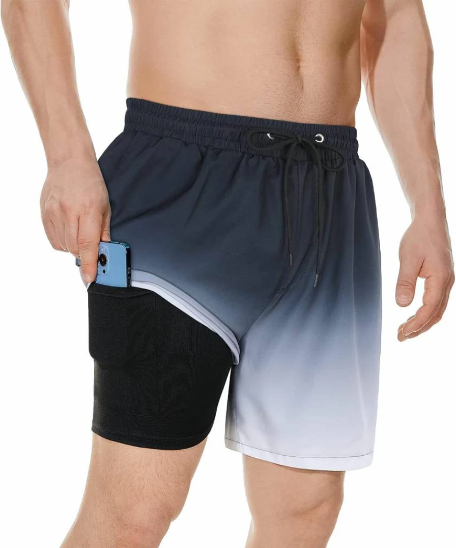 American Trends Men's Quick Dry Swim Trunks with Compression Liner - Board Shorts for Swimming & Beach