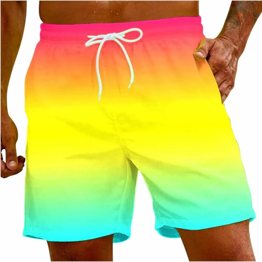 Muscularfit Men's 5" Quick-Dry Swim Trunks - Hawaiian Color Block Board Shorts with Pockets for Beach & Surfing