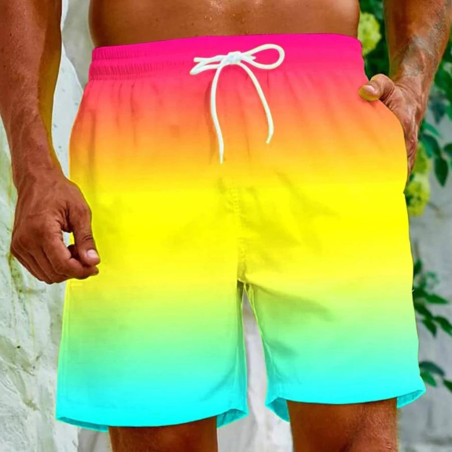 Muscularfit Men's 5" Quick-Dry Swim Trunks - Hawaiian Color Block Board Shorts with Pockets for Beach & Surfing