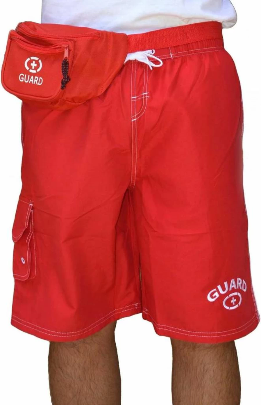 Adoretex Men's Swim Shorts Set with Hip Bag & Safety Whistle - XXL Red Quick-Dry Board Shorts for Swimming & Water Sports