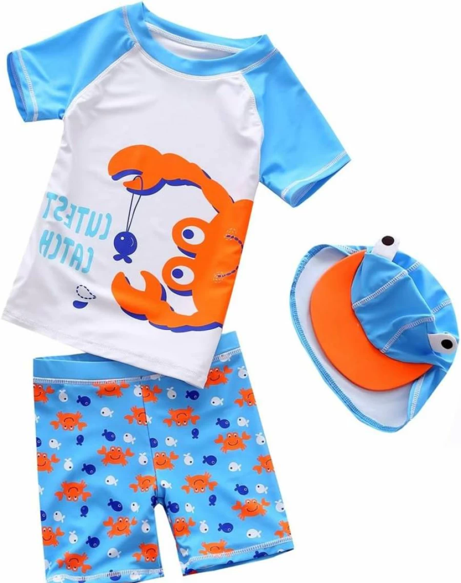Best for All Boys Dinosaur 2-Piece Swim Set with UPF 50+ Rash Guard & Hat for Baby Toddler Beach Pool