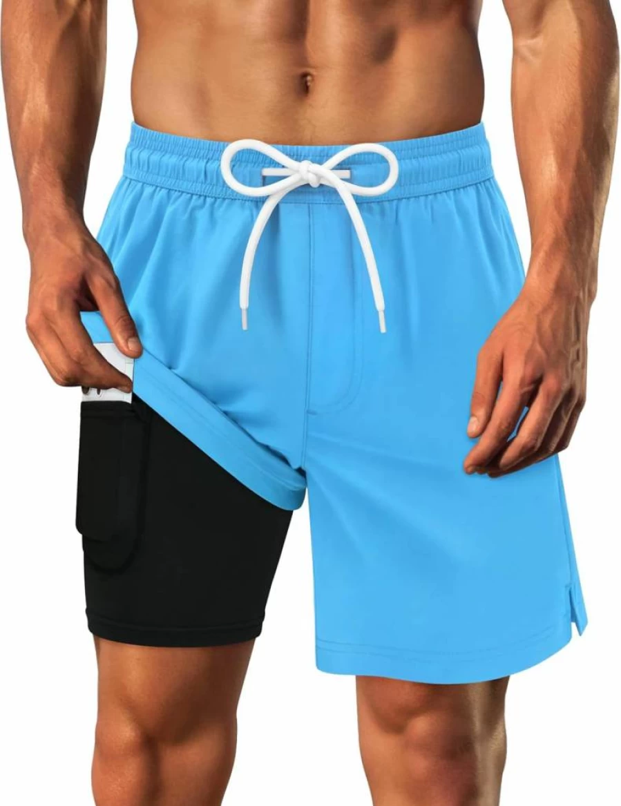 Sarfel Men's 7 Inch Quick Dry Swim Trunks with Compression Liner - Lightweight Board Shorts for Swimming & Beach