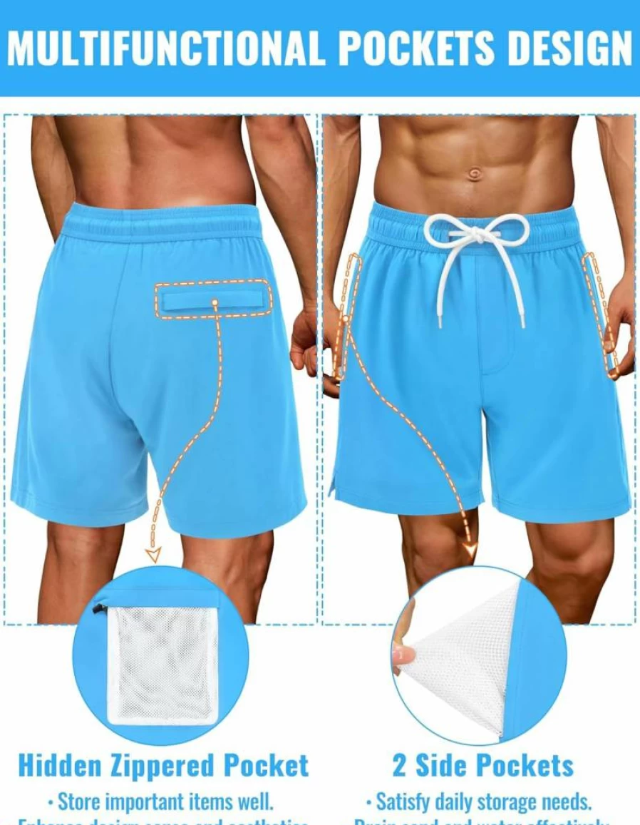 Sarfel Men's 7 Inch Quick Dry Swim Trunks with Compression Liner - Lightweight Board Shorts for Swimming & Beach
