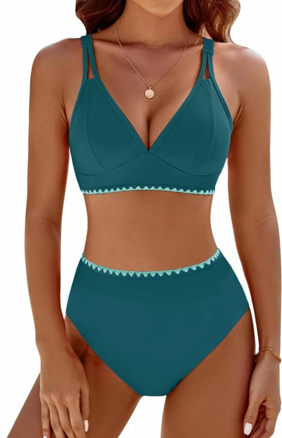BMJL Women's High Waisted Bikini Set - V Neck Two Piece Swimsuit with Cheeky Bottom & Shell Stitching