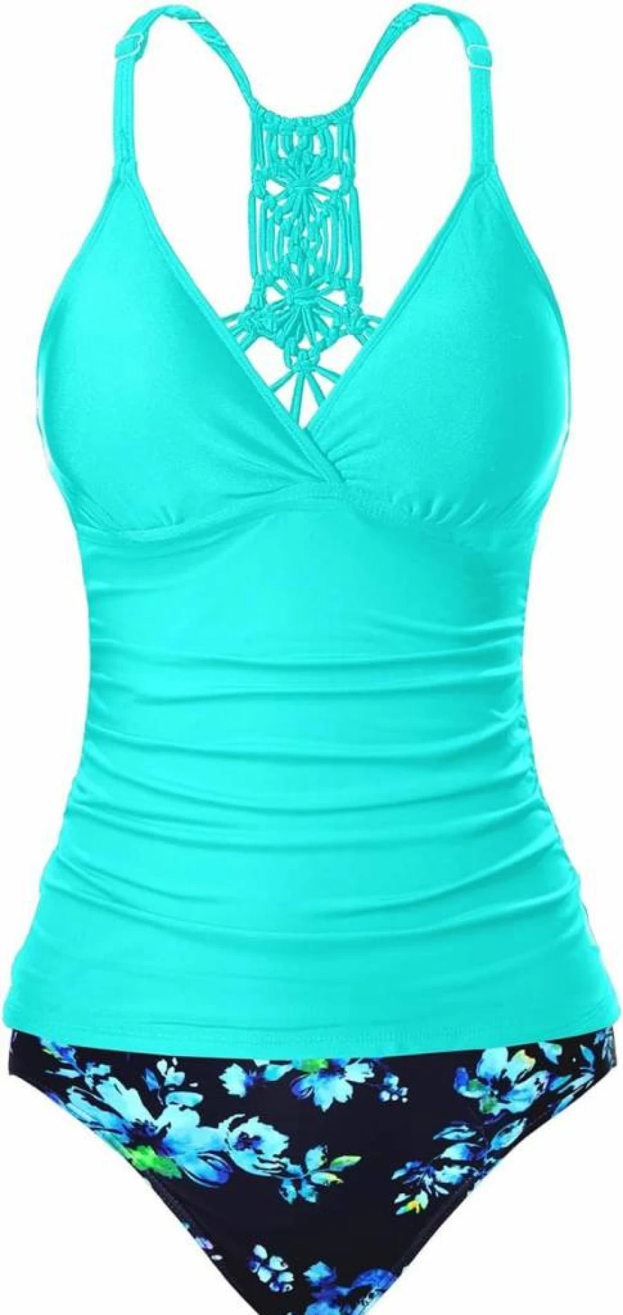 Holipick Women's V-Neck Tummy Control Tankini Two-Piece Swimsuit - High-Waist Bathing Suit Set