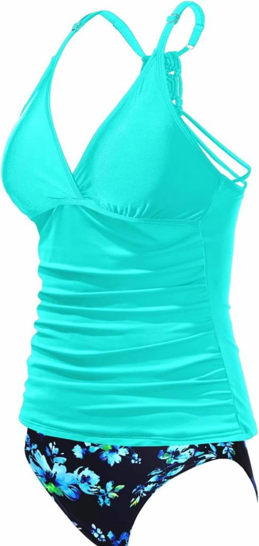Holipick Women's V-Neck Tummy Control Tankini Two-Piece Swimsuit - High-Waist Bathing Suit Set