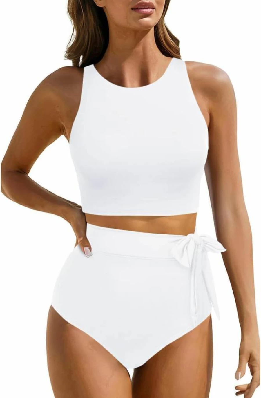 Aqua Eve Women's High Waisted Bikini Set - Racerback Two Piece Swimwear High Neck Bathing Suit for Women