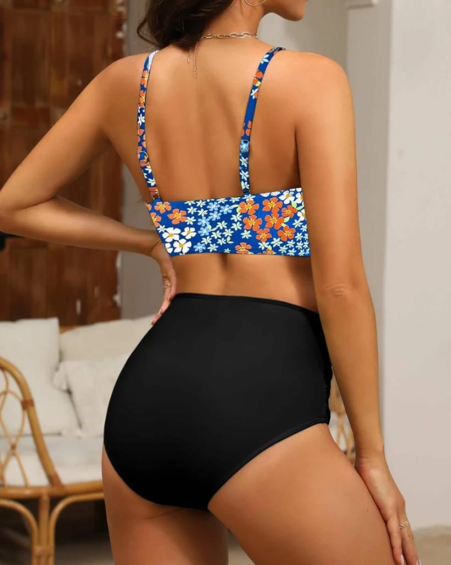 GVAOO Women's Push Up High Waisted Bikini Set - V Neck Ruched Two Piece Swimsuit Stylish Bathing Suit