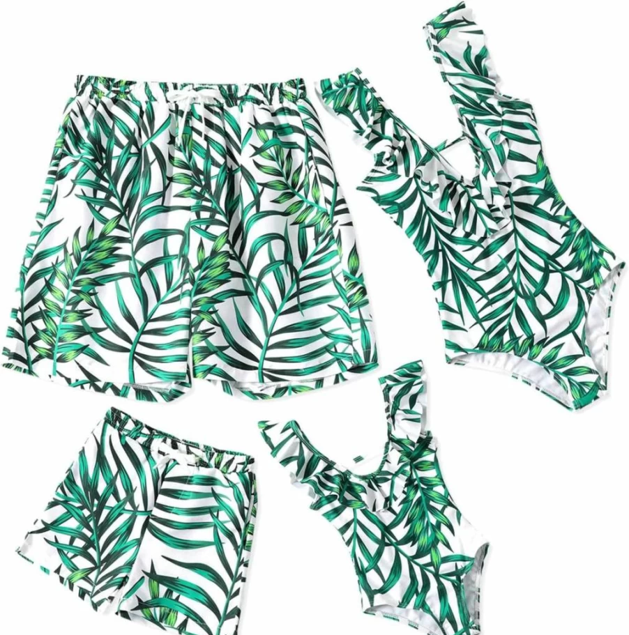 IFFEI Matching Family Swimsuits - Mommy & Me One Piece V-Neck Printed Bathing Suits