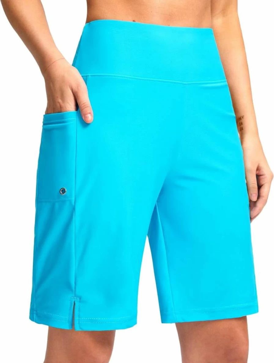 G Gradual Women's High Waisted Swim Shorts with Pockets - 9" Knee Length Beach Swimming Board Shorts with Liner for Women