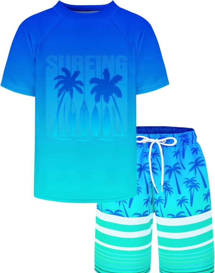 Stadupimry Boys' 2-Piece Rash Guard & Swim Trunks Set - UPF 50+ Sun Protection Quick-Dry Swimwear for Kids