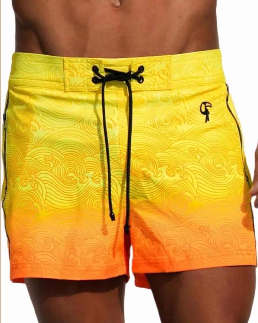 Tucann Men's 3" Swim Shorts with Zipper Pocket - Quick Dry, Chlorine Resistant, 4-Way Stretch Compression Liner for Swimming & Beach - Sunset Solid Color