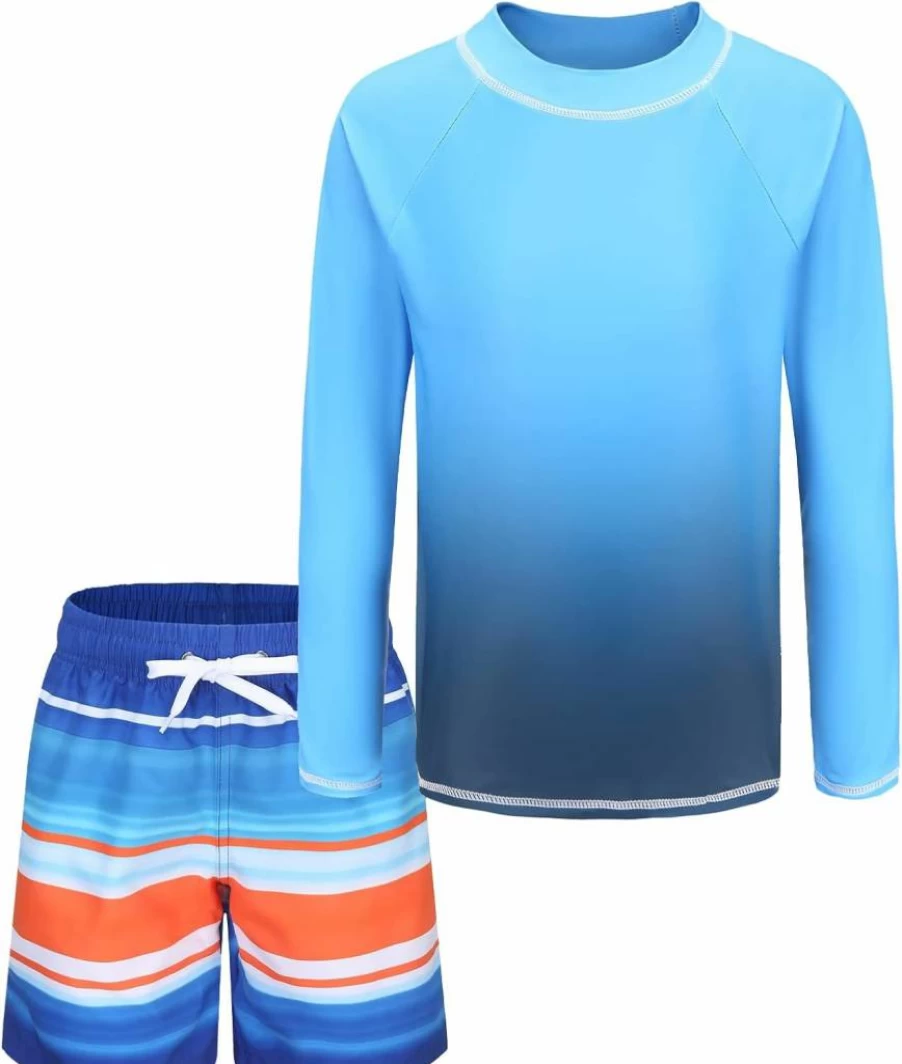 Aisyee Boys' 2-Piece Rash Guard Swimsuits Set with UPF Protection & Quick-Dry Swim Trunks for Kids