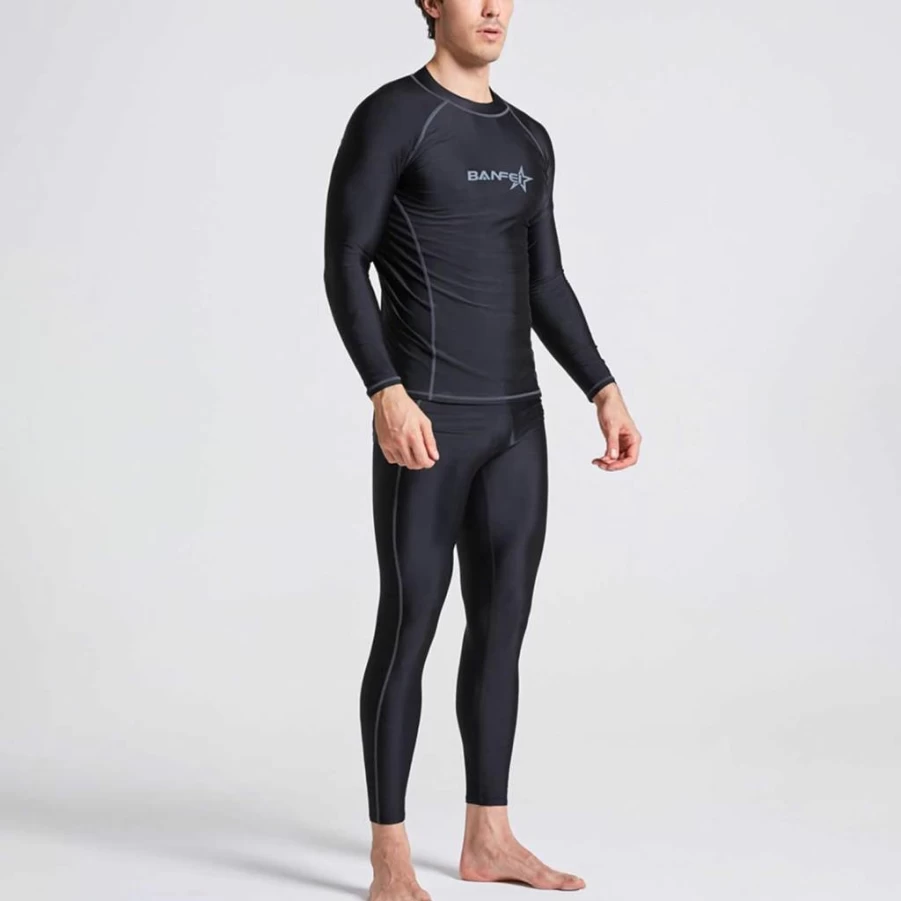 MIASHUI Men's Quick-Dry Rash Guard & Swim Trunks Set - UPF 50+ Surf Shirt & Board Shorts for Diving, Snorkeling, Swimming & Water Sports