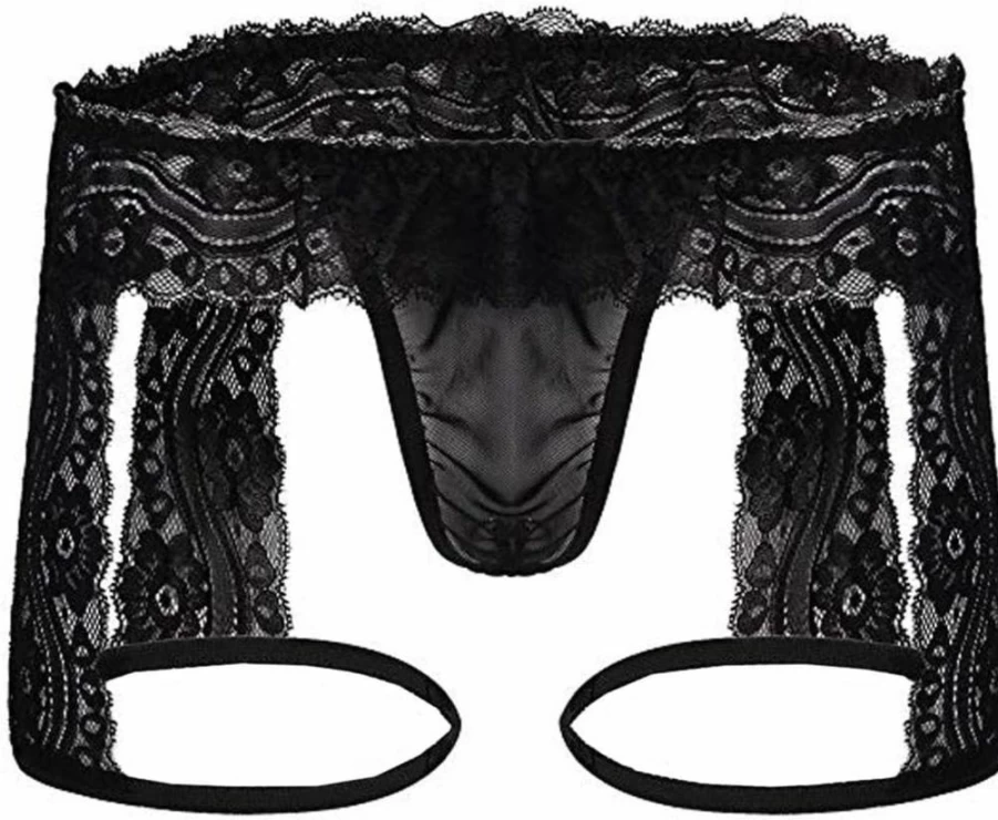 Taswuw Men's Lace Boxer Briefs with Pouch - Sexy Bikini Underwear for Crossdress & Sissy Lingerie - Comfortable Breathable Panties