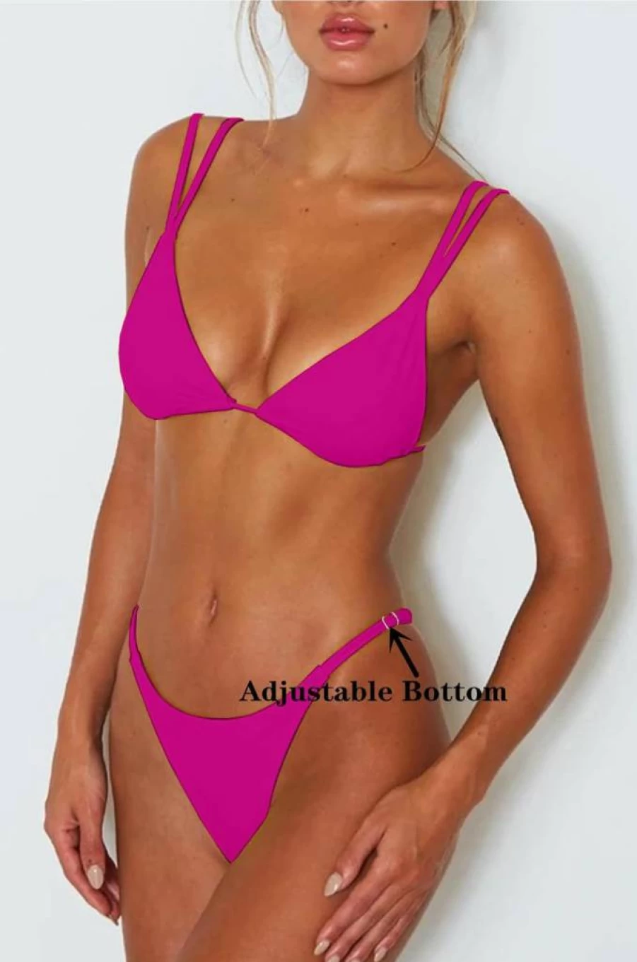 ForBeautyShe Women's Sexy Two-Piece Bikini Set - Adjustable Double Strap Triangle Top & Thong Bottom Swimwear for Beach & Pool