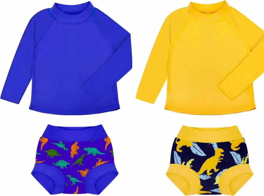 BIG ELEPHANT 2-Pack Baby Rash Guard Swimsuits for Boys & Girls – UPF 50+ Sun Protection, Long Sleeve Swimwear Set