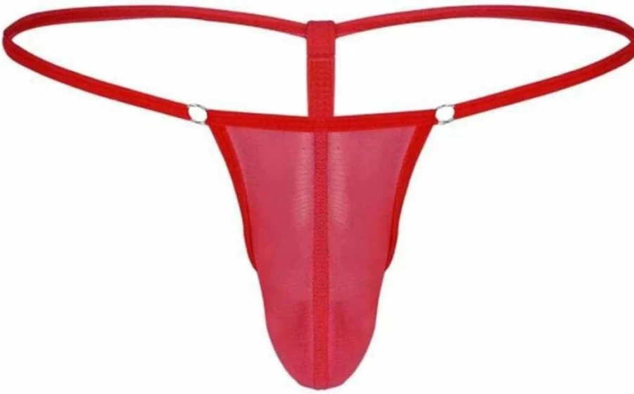 Men's Blue G-String Thong Underwear with Hole - DINGGUANGHE-CUP One Size Swim Briefs & Bikini Shorts for Men